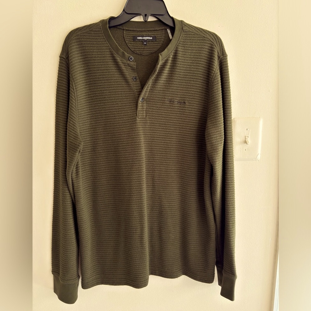 Karl Lagerfeld Paris Ribbed Long Sleeve Henley with Signature Log